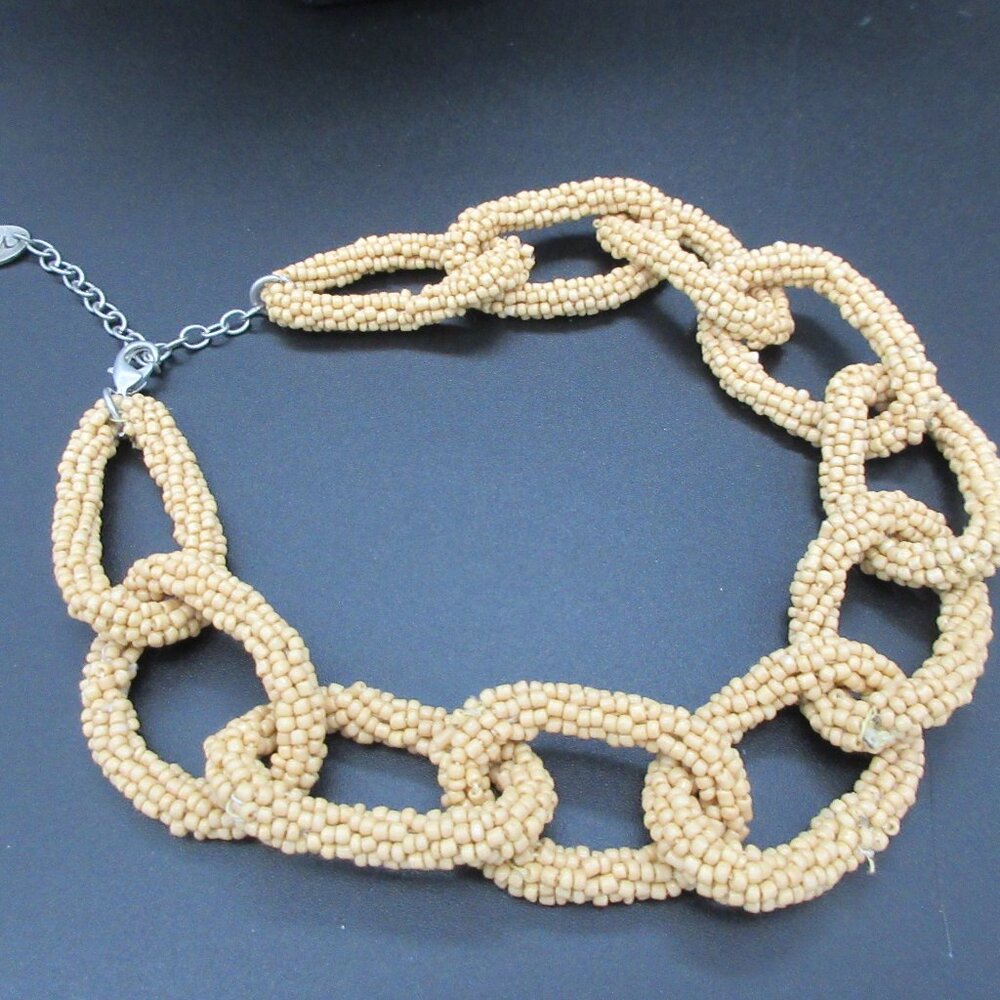 Vintage Rare Nia Cream Beaded Chain Link Necklace